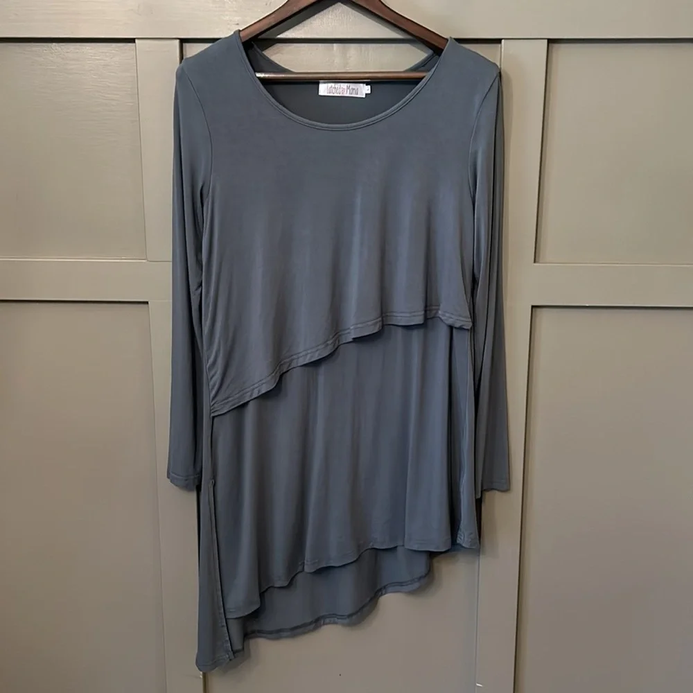 Latched Mama Nursing Breastfeeding Tunic Mini Dress Asymmetric Long Sleeve Large